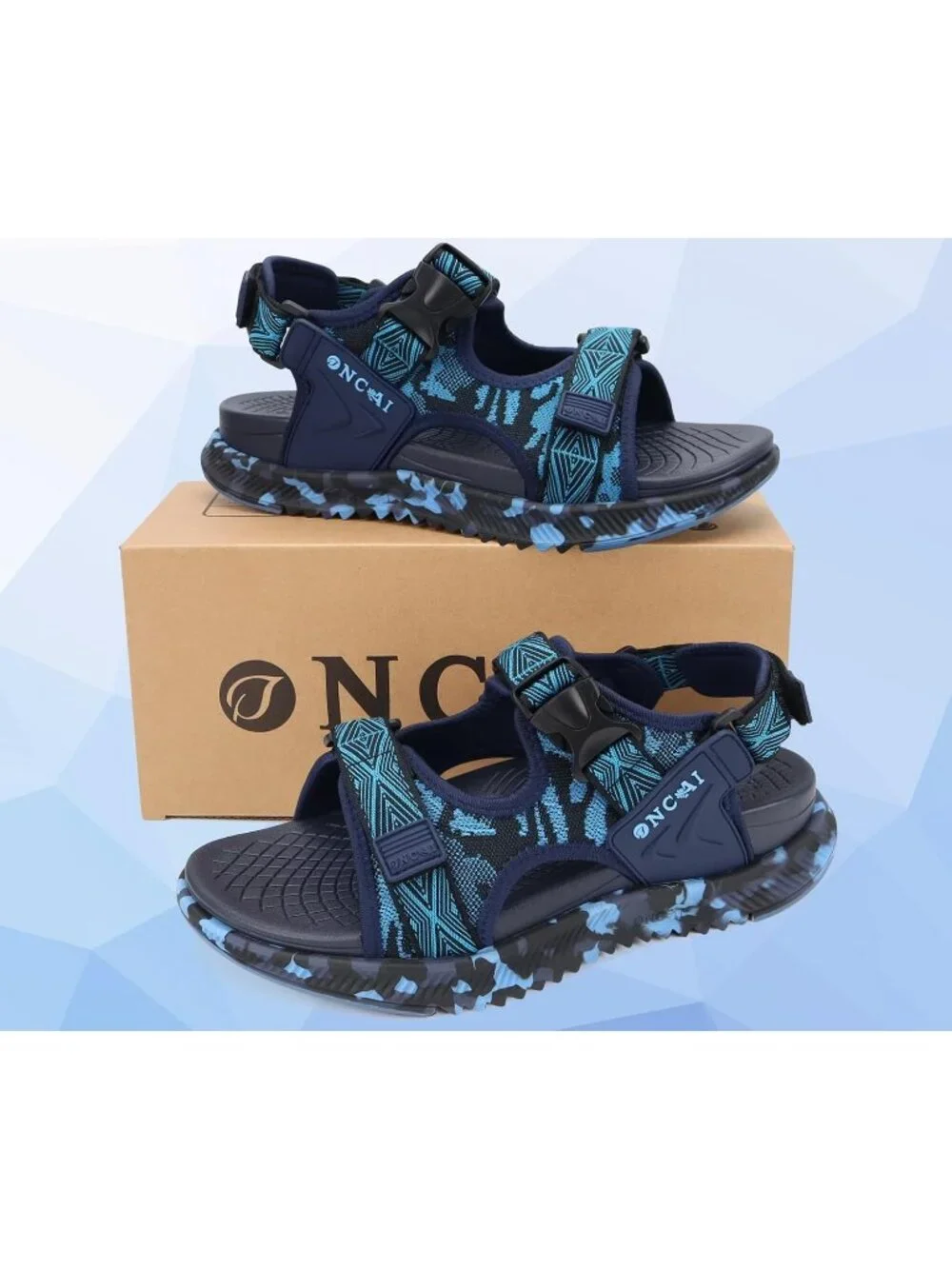 Men's Blue Camo Orthopedic Recovery Camouflage Mesh Athletic Hiking Sandal Shoes